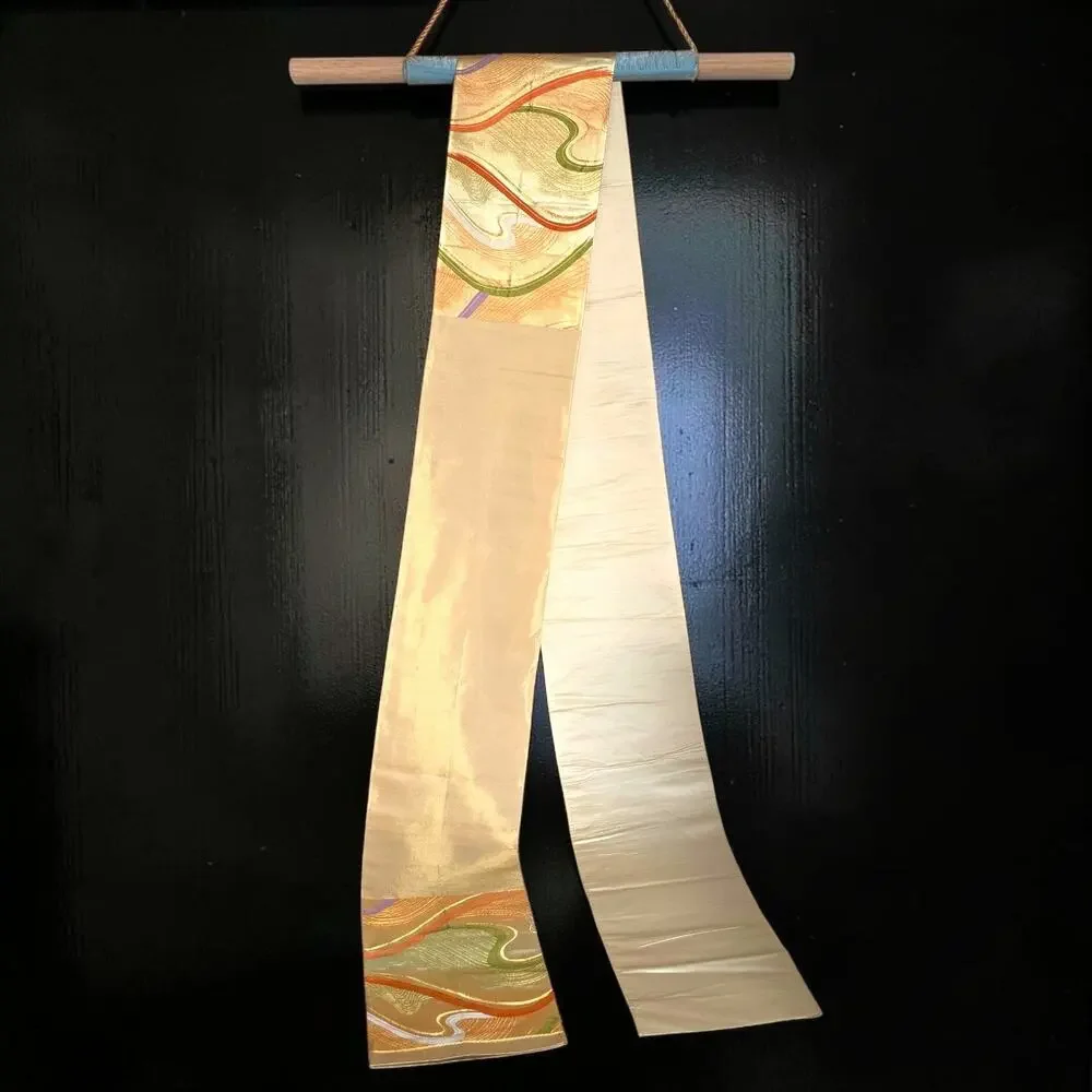 VTG Japanese Fukuro Obi Gold Metallic Brocade Silk 162